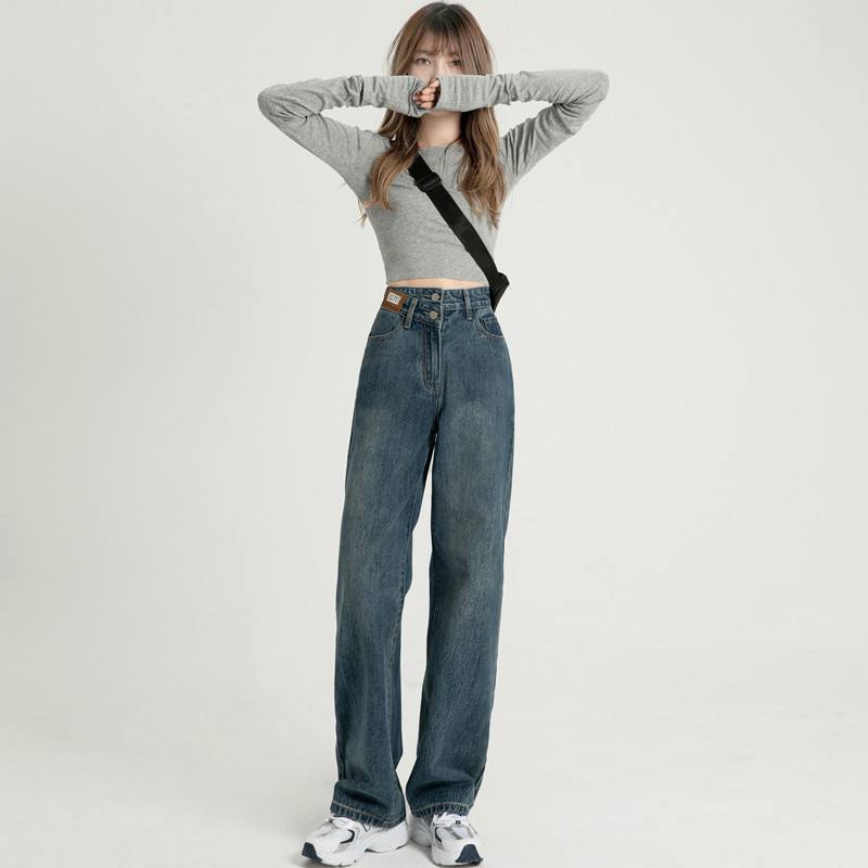 Retro Women's New Straight High Waist Wide Leg Jeans