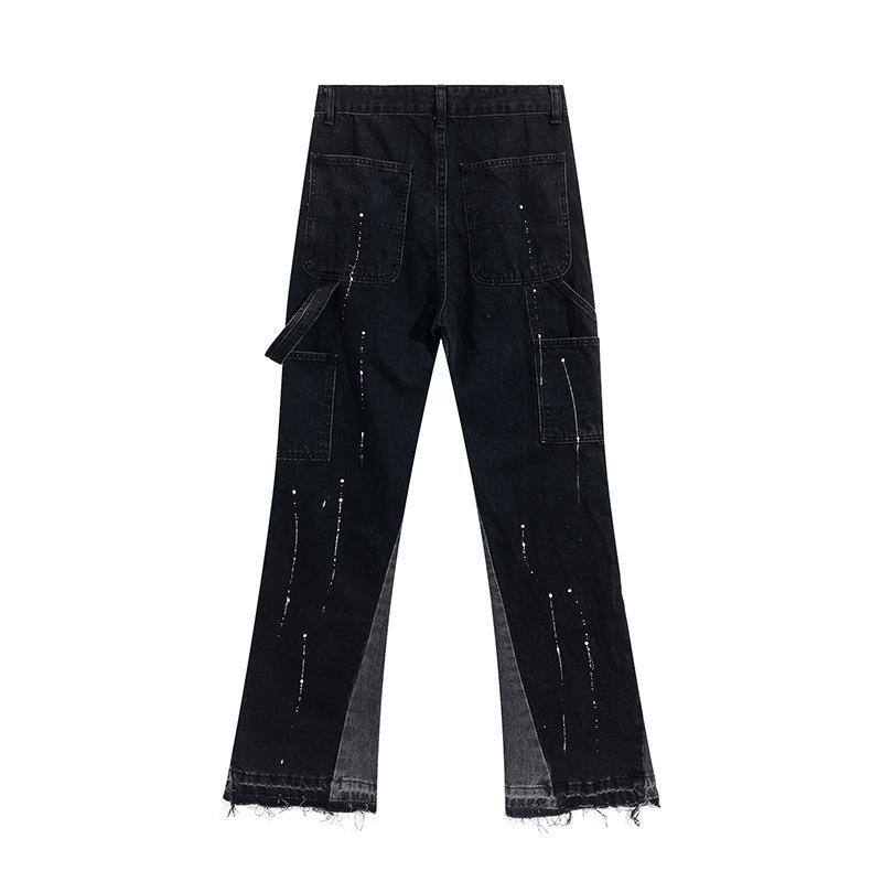 Stretch Jeans Straight Leg Artificial Ink Splash