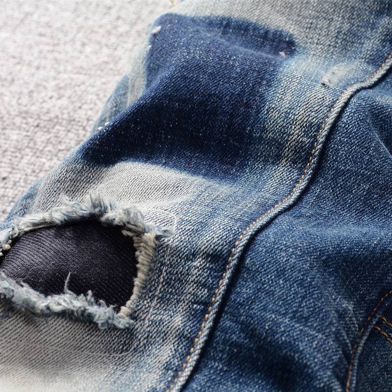 Men's Vintage Patchwork Ripped Slim Jeans