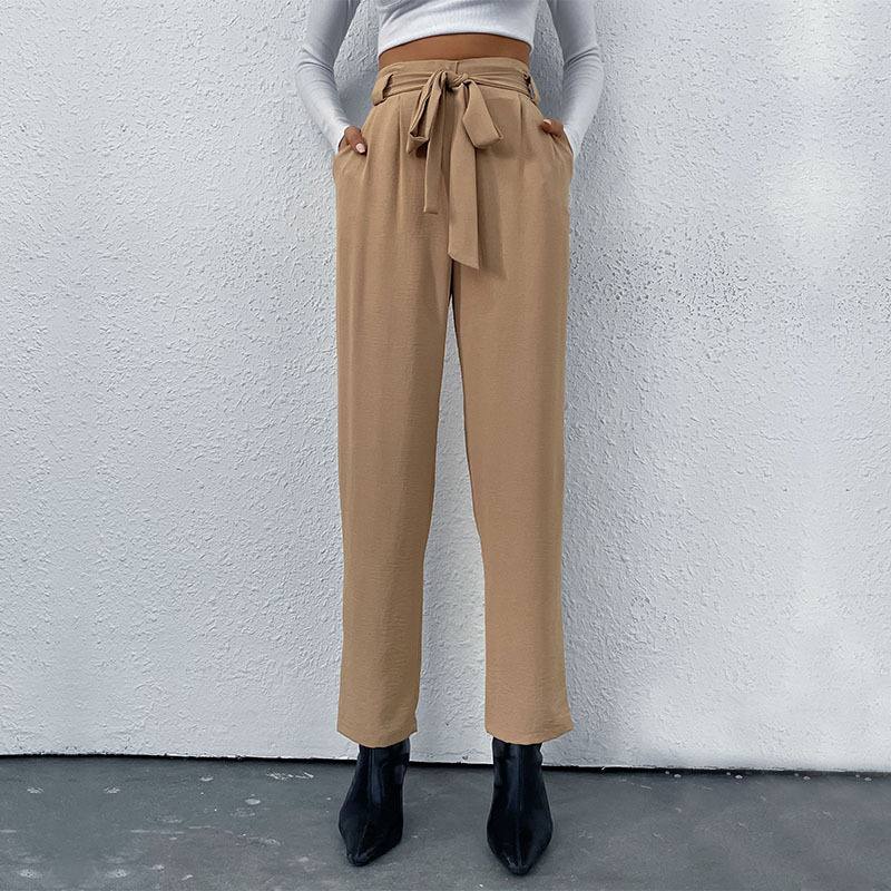 European And American Commuter Style Elastic Tie Wide Leg Pants For Women