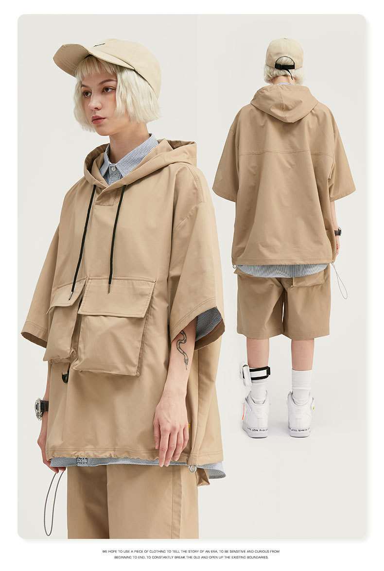 Suit hooded trench coat casual shorts overalls