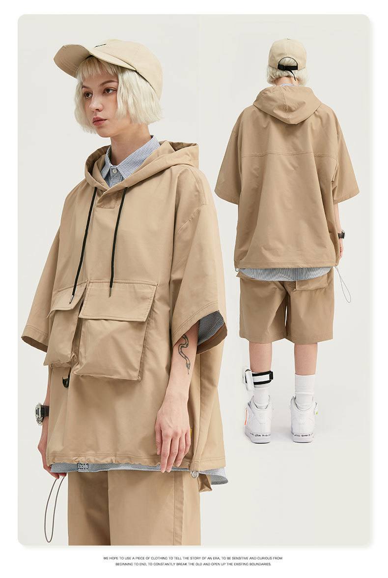 Suit hooded trench coat casual shorts overalls