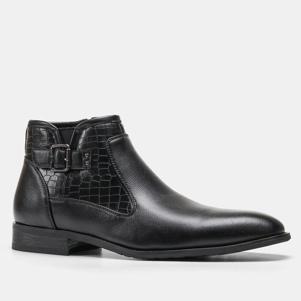 Men's Belt Buckle Side Zipper Plush Boots