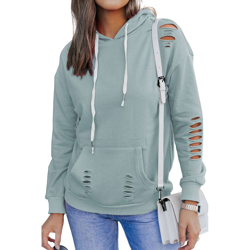 New Solid Color Long-sleeved Drawstring Hoodie Sweater For Women