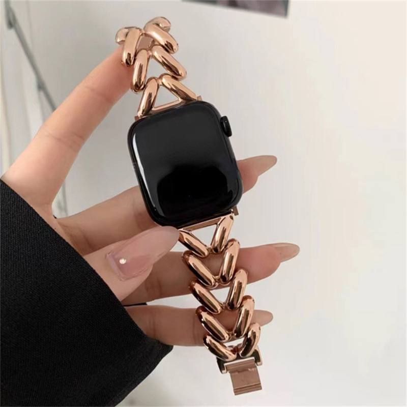 Suitable For Applewatch1 To 8 Single Row V Chain Denim Chain Metal Watch Band