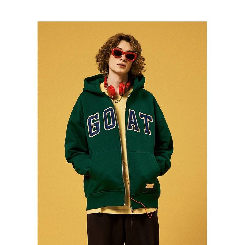 Polar Fleece Monogram Stick Cloth Embroidered Zipper Hoodie Jacket