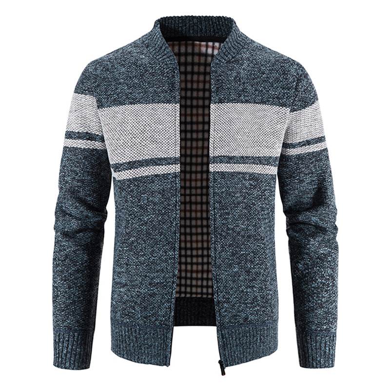 New Men's Versatile Casual V-neck Color Matching Sweater Jacket