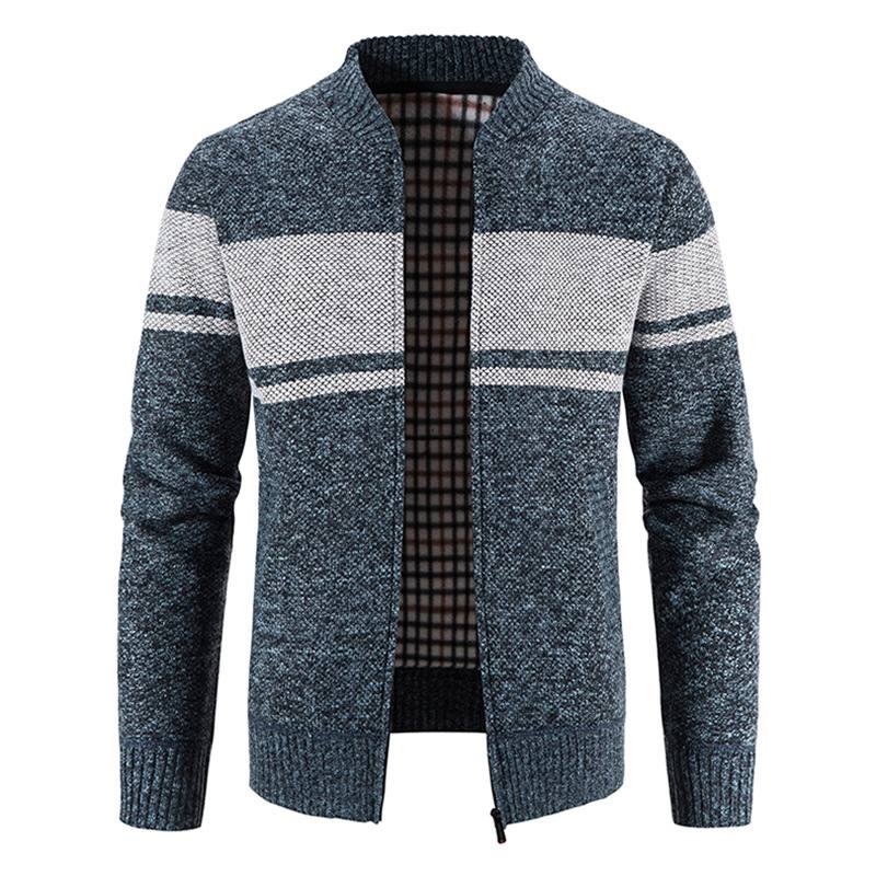New Men's Versatile Casual V-neck Color Matching Sweater Jacket