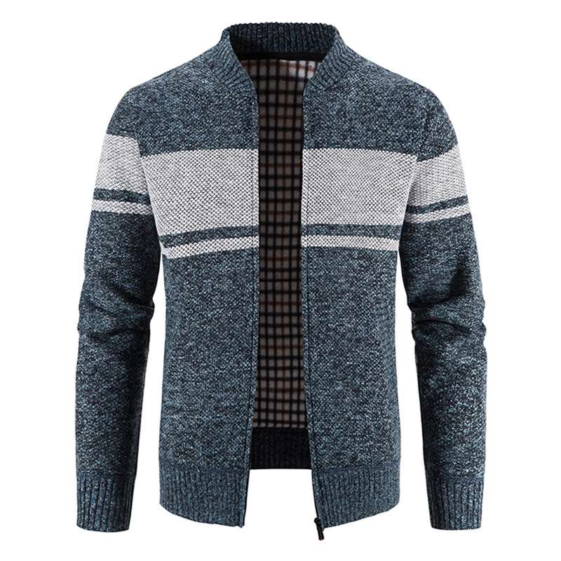 New Men's Versatile Casual V-neck Color Matching Sweater Jacket