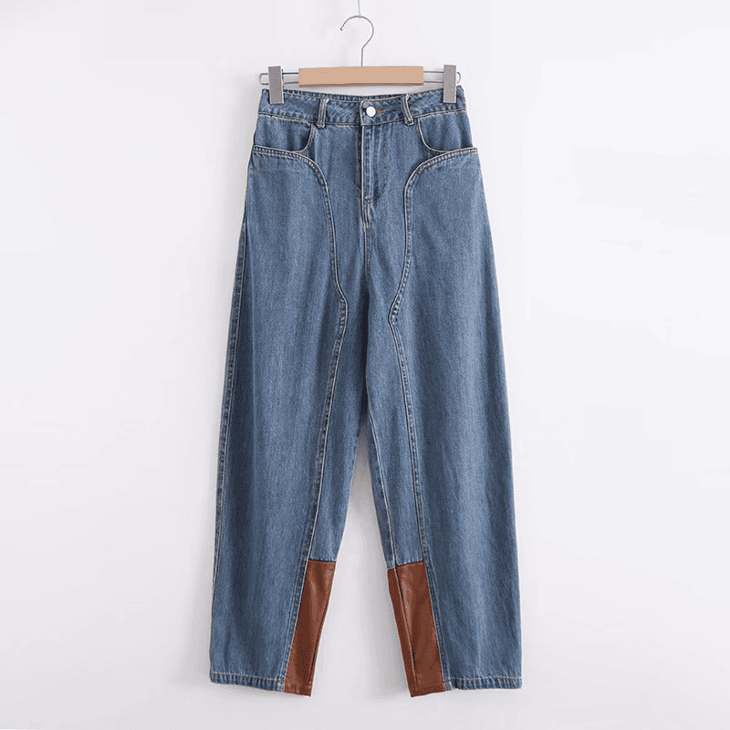 Women's Loose Fitting Leather Washed Skinny Jeans