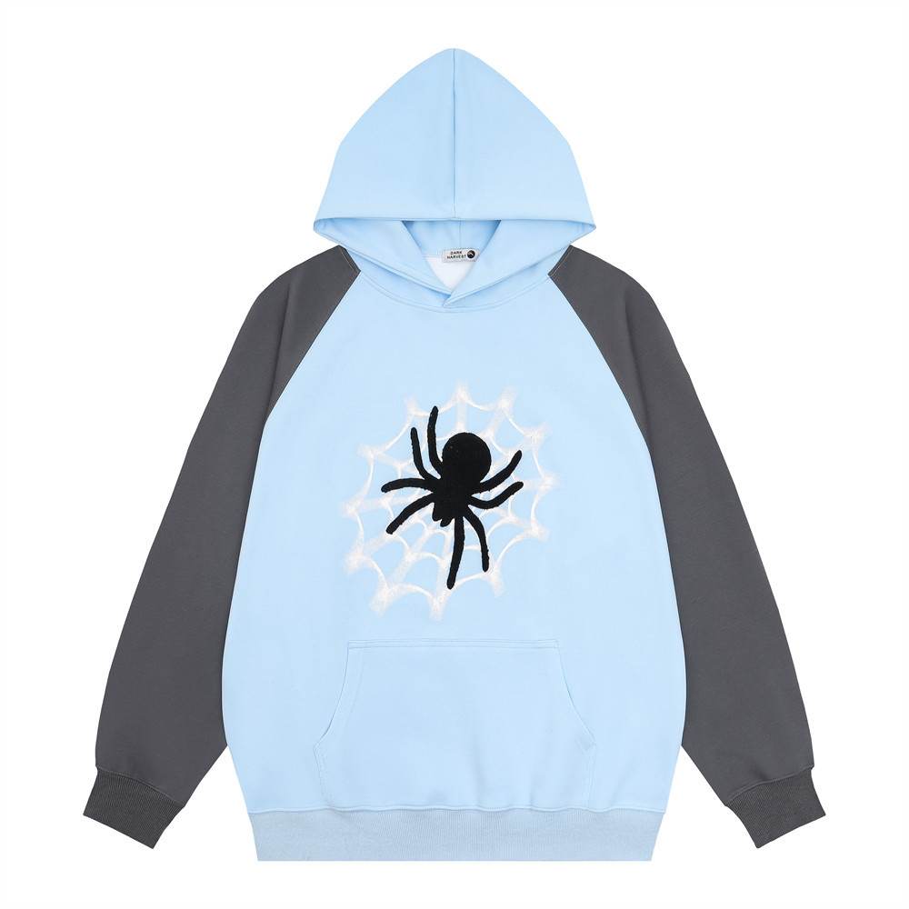 Spider Web Contrast Color Raglan Hooded Sweater