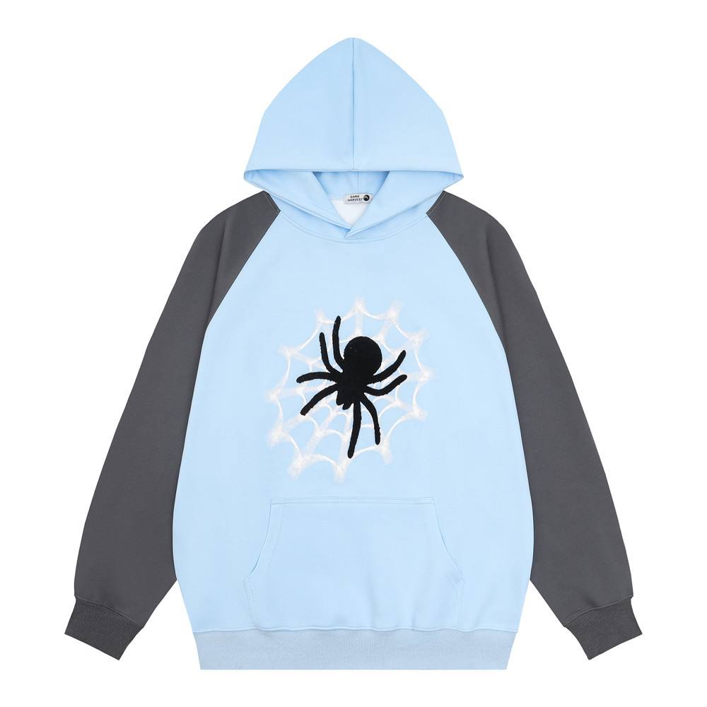 Spider Web Contrast Color Raglan Hooded Sweater
