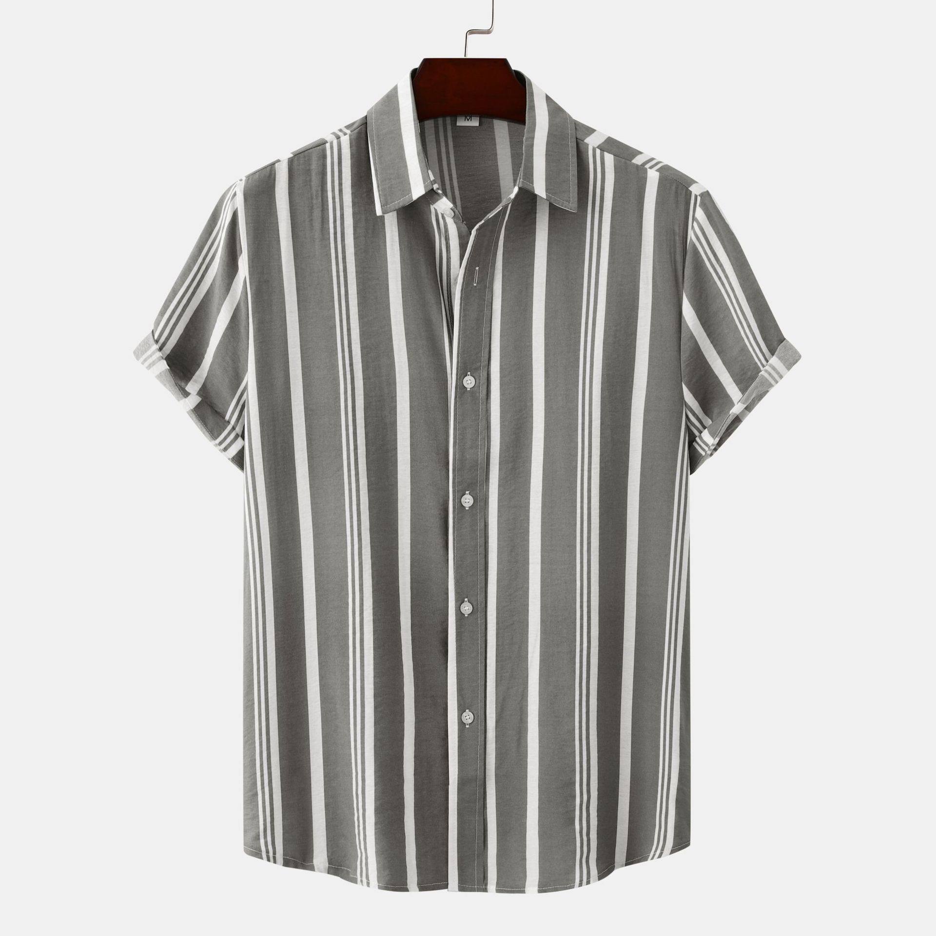 Men's Casual Striped Printed Short Sleeve Shirt
