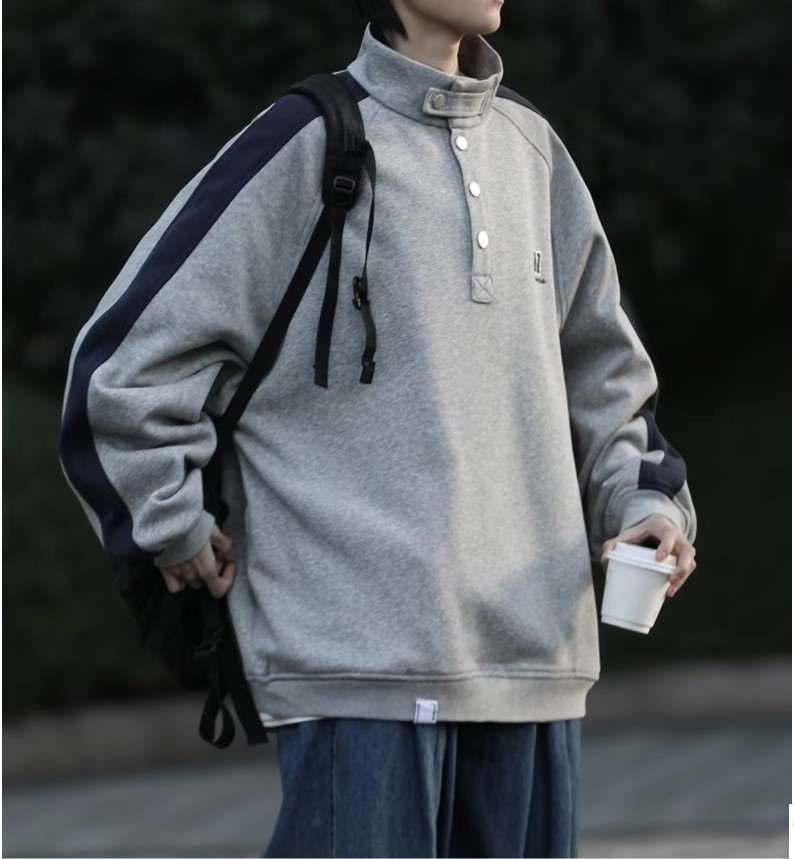 College Style Stand Collar Patchwork Pullover Popular Leisure Jacket