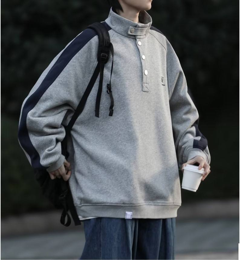 College Style Stand Collar Patchwork Pullover Popular Leisure Jacket