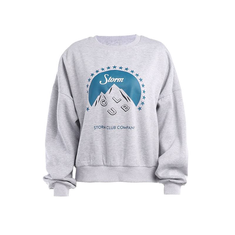 All-match Snow Mountain English Printed Crew Neck Sweatshirt Female