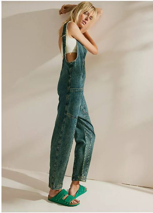Solid Color Casual Suspender Trousers Women