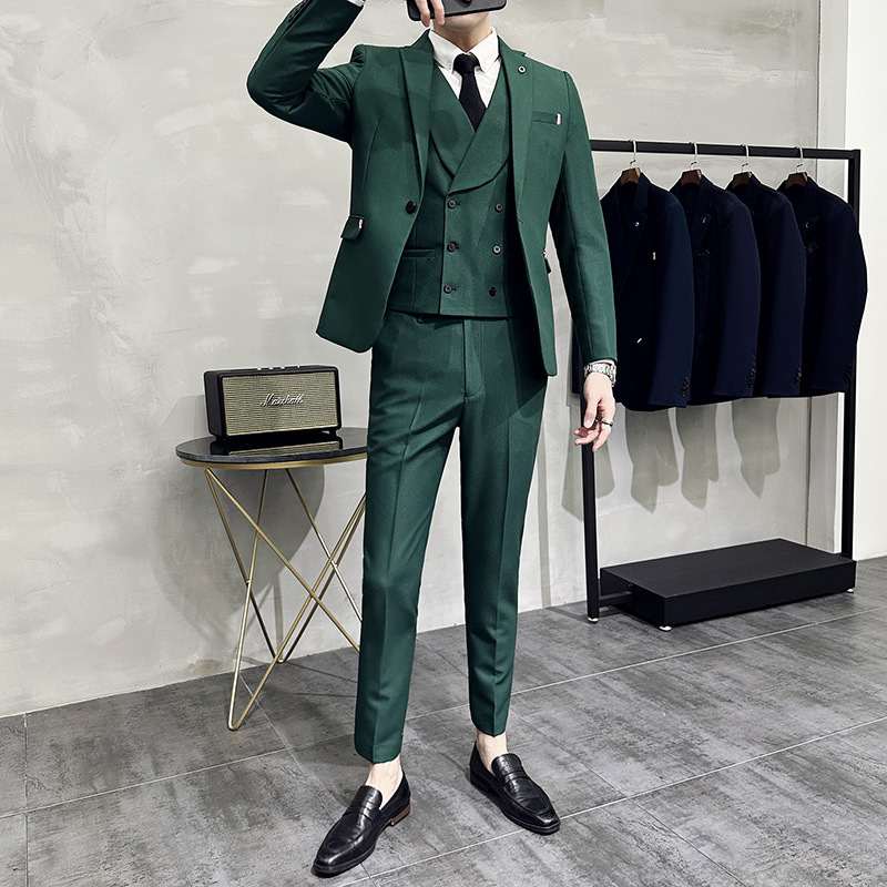 Men's Wine Red Three-piece Dustproof Suit Cover Slim Fit Suit