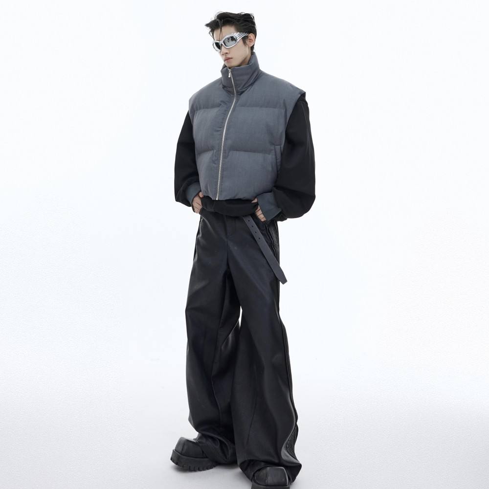 Solid Color Short Standing Collar Cotton Suit