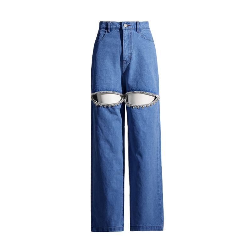 Women's Fashionable Diamond Beaded Wide-leg Jeans