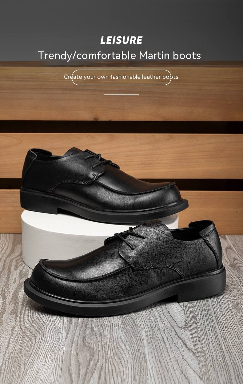 Lace-up Big Head Leather Shoes Soft Leather British Style Casual Leather Shoes