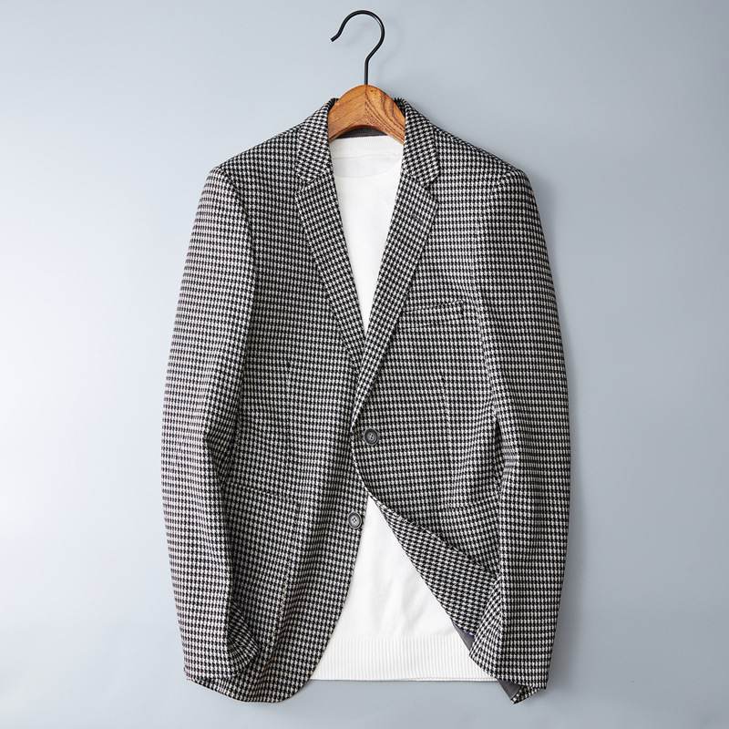 Suit Jacket Men's Business Slim-fit Handsome Fashion Single Leisure Suit Plaid Top