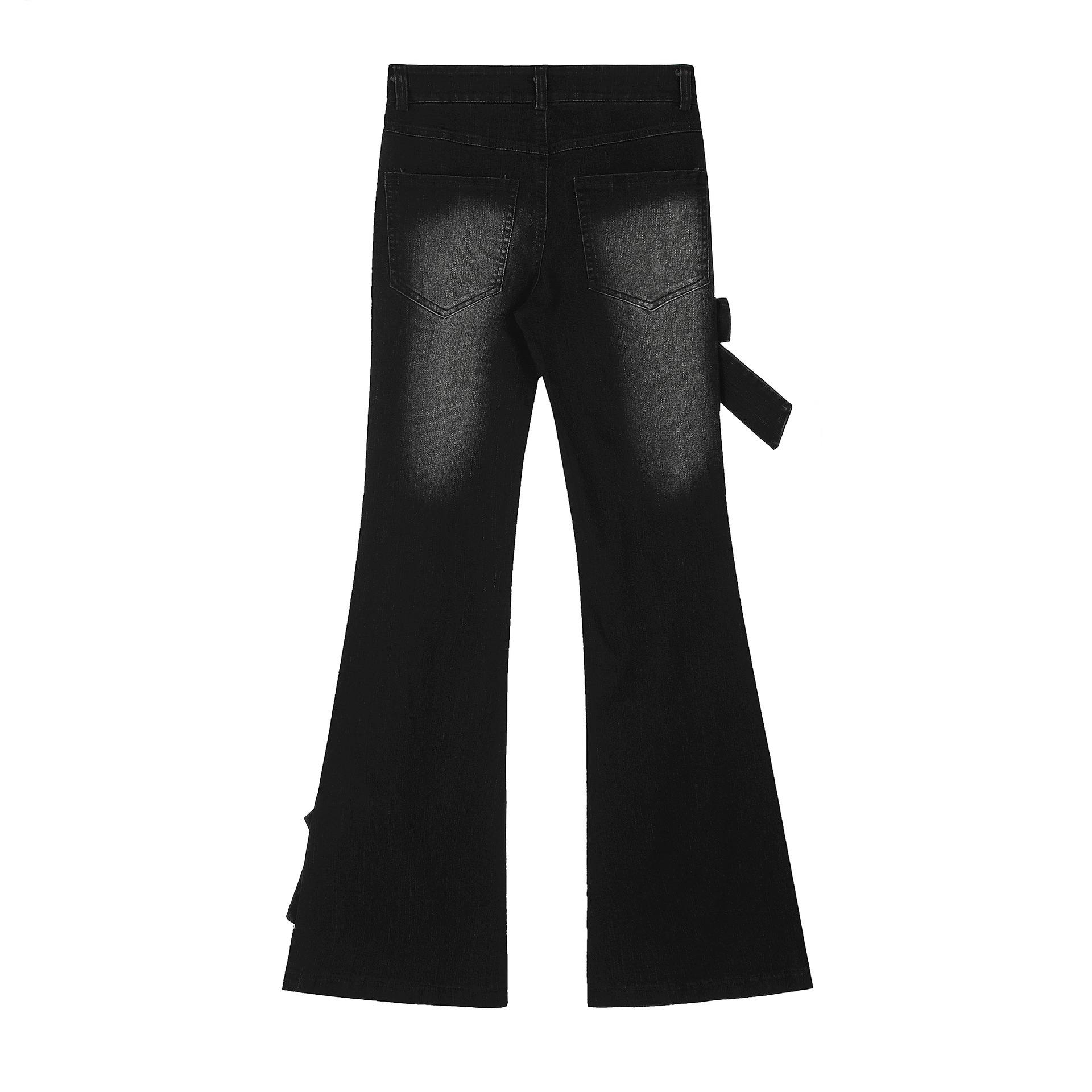 Real Shot American Retro Cute Bow Denim Trousers