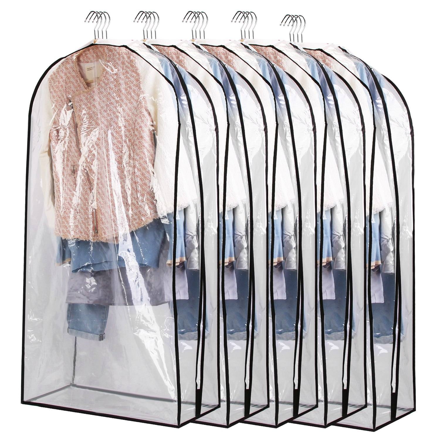 5 Pack 60In OR 40In Options Garment Bag For Hanging Clothes Organization Dustproof Waterproof Hanging Clothes Storage Bag Clear Transparent Suits Cover For Sweater Jacket Coat Dress Shirt