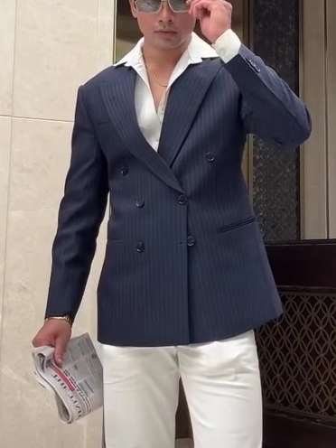 Men's Classic Stripe Double Breasted Blazer