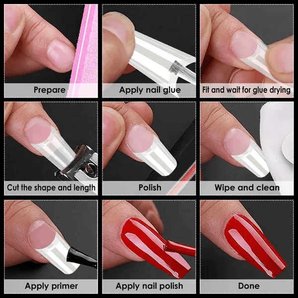 500Pcs False Nail Tips C Curve Half Cover French Nails Extra Long Fake