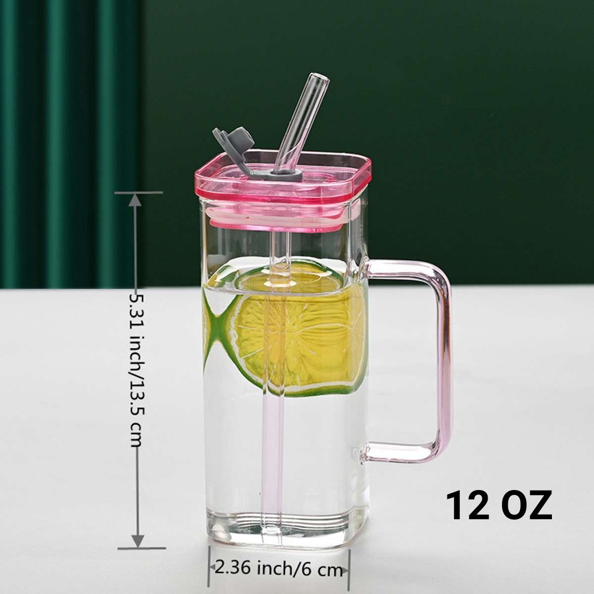 1 Pcs Blue Glass Straw Cup, 6 Colors Square Glass Cup With Straw And Lid, High Borosilicate Glass Cup, Milk Cup, Juice Cup, Cold Drink Cup, Coffee Cup, Tea Cup, Office Cup, Gift Cup