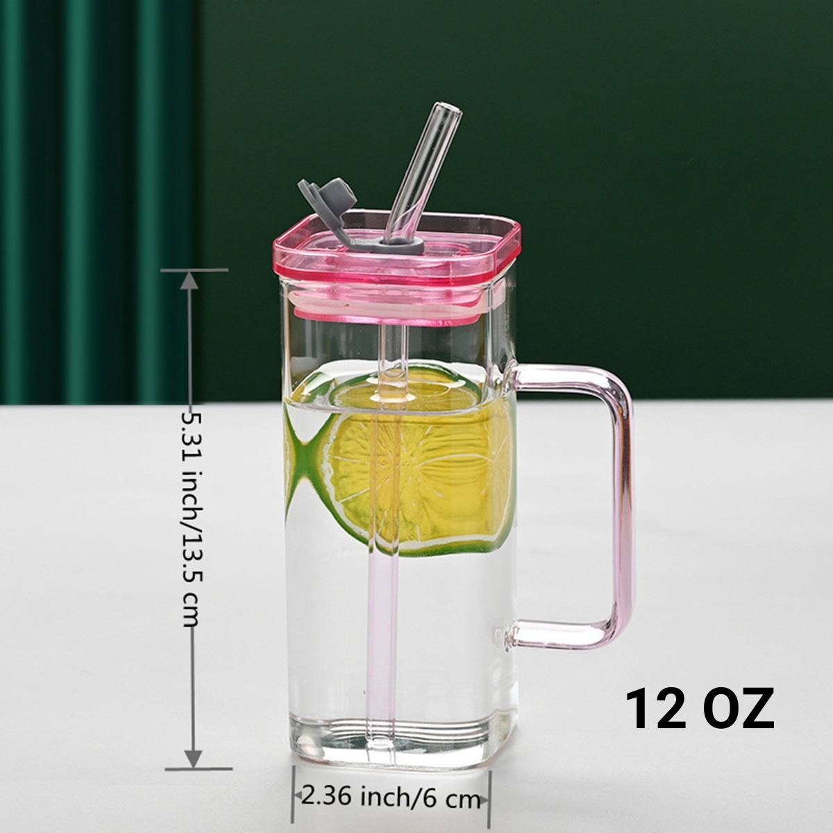 1 Pcs Blue Glass Straw Cup, 6 Colors Square Glass Cup With Straw And Lid, High Borosilicate Glass Cup, Milk Cup, Juice Cup, Cold Drink Cup, Coffee Cup, Tea Cup, Office Cup, Gift Cup
