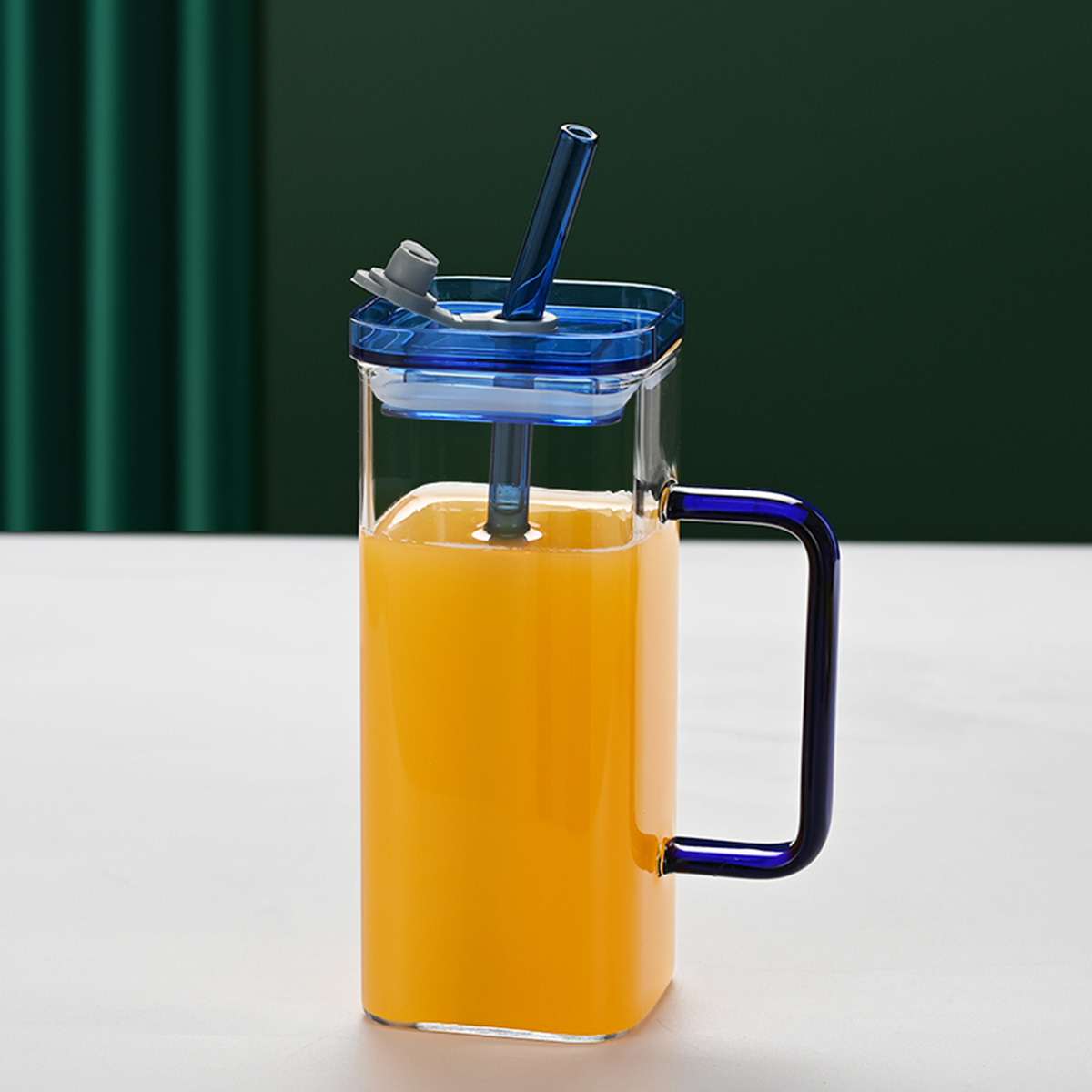 1 Pcs Transparent Glass Straw Cup, 6 Colors Square Glass Cup With Straw And Lid, High Borosilicate Glass Cup, Milk Cup, Juice Cup, Cold Drink Cup, Coffee Cup, Tea Cup, Office Cup, Gift Cup