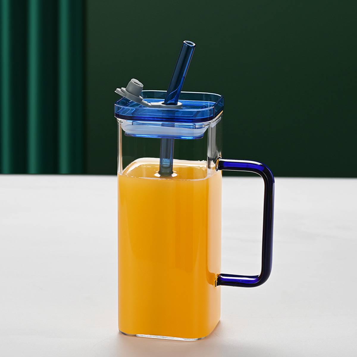 1 Pcs Transparent Glass Straw Cup, 6 Colors Square Glass Cup With Straw And Lid, High Borosilicate Glass Cup, Milk Cup, Juice Cup, Cold Drink Cup, Coffee Cup, Tea Cup, Office Cup, Gift Cup