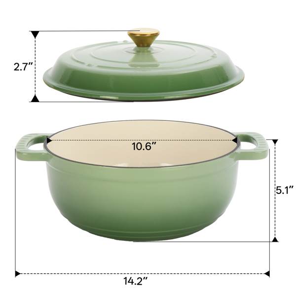 Cast Iron 6QT Cookware Gradient Green With Two Silicone Gloves Enameled Pot