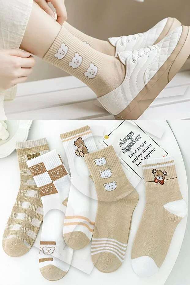 5 Pair Patterned Women Socks Soft Comfortable Daily Use