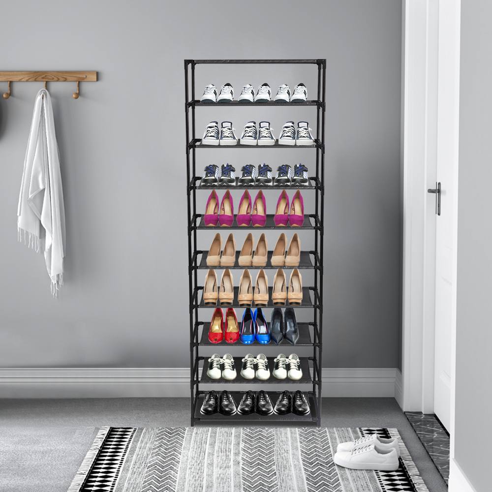 10 Tier Stackable Shoe Rack Storage Shelves Shelf Organizer Stackable Long Shoe Shelf For Hallway Entryway Closet Garage Bedroom Cloakroom Stainless Steel Frame Holds 50 Pairs Of Shoes