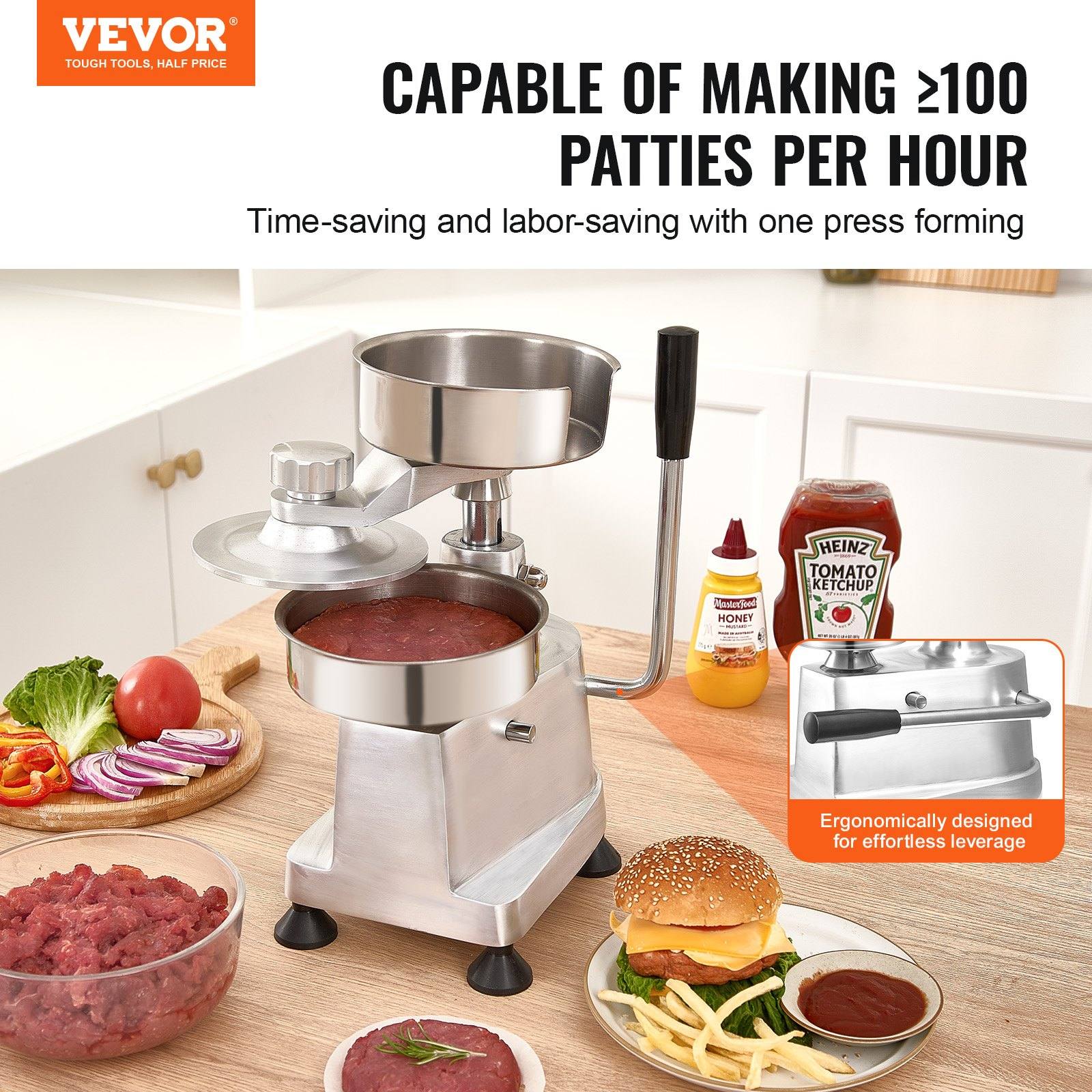 Commercial Burger Patty Maker, Hamburger Beef Patty Maker With 3 Convertible Mold(4/5/6-inch), Heavy Duty Stainless Steel Burger Press Machine, Meat Forming Processor With 1500 Pcs Patty Papers