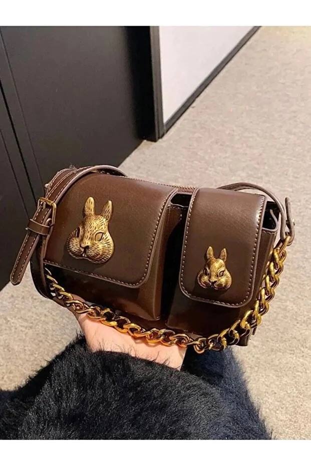 Women Baguette Bag With Squirrel Accessory Design Stylish Shoulder Handbag