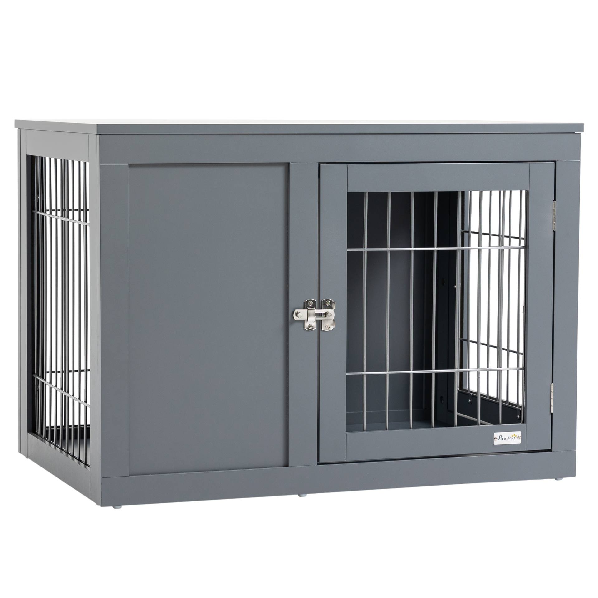 PawHut Furniture Style Dog Crate For Small And Medium Dogs, End Table Pet Cage With Two Lockable Doors - Grey