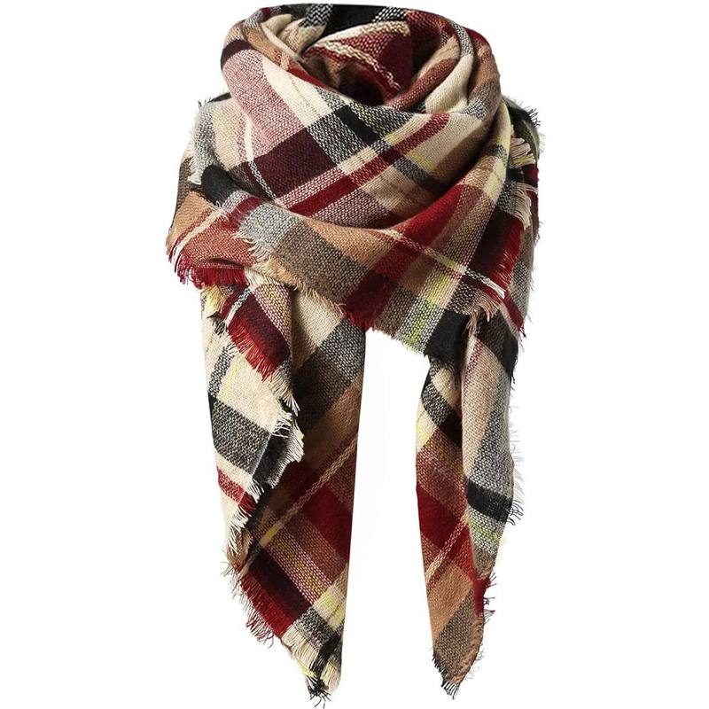 59 X 59in Deep PinkColorful Grid Womens Fall Winter Scarf Plaid Tassel Soft Warm Blanket Scarves Womens Shawl Wraps