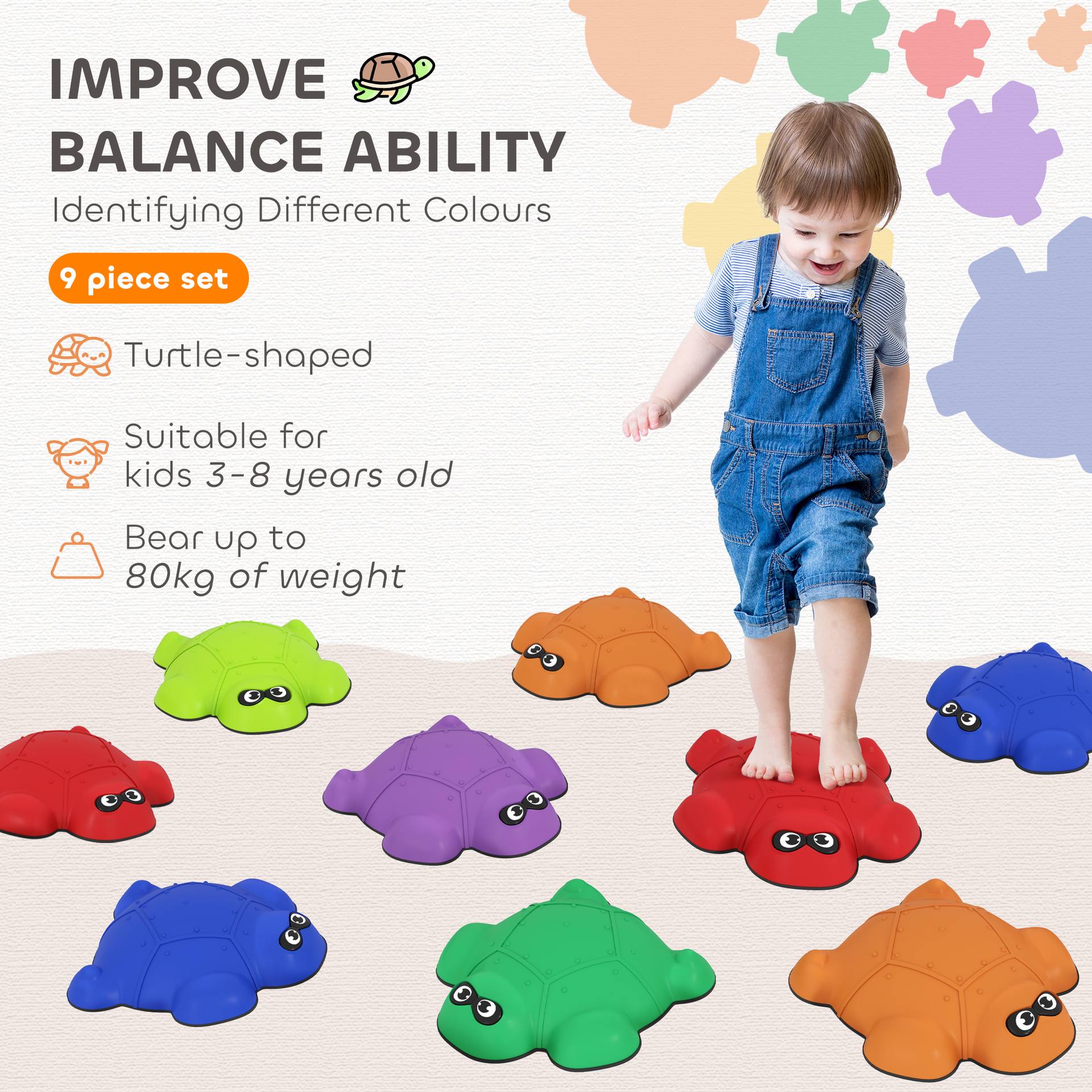 9-Piece Balance Stepping Stones With Non-Slip Edge, Indoor Outdoor Obstacle Course For Ages 3-8 Years, Multicoloured
