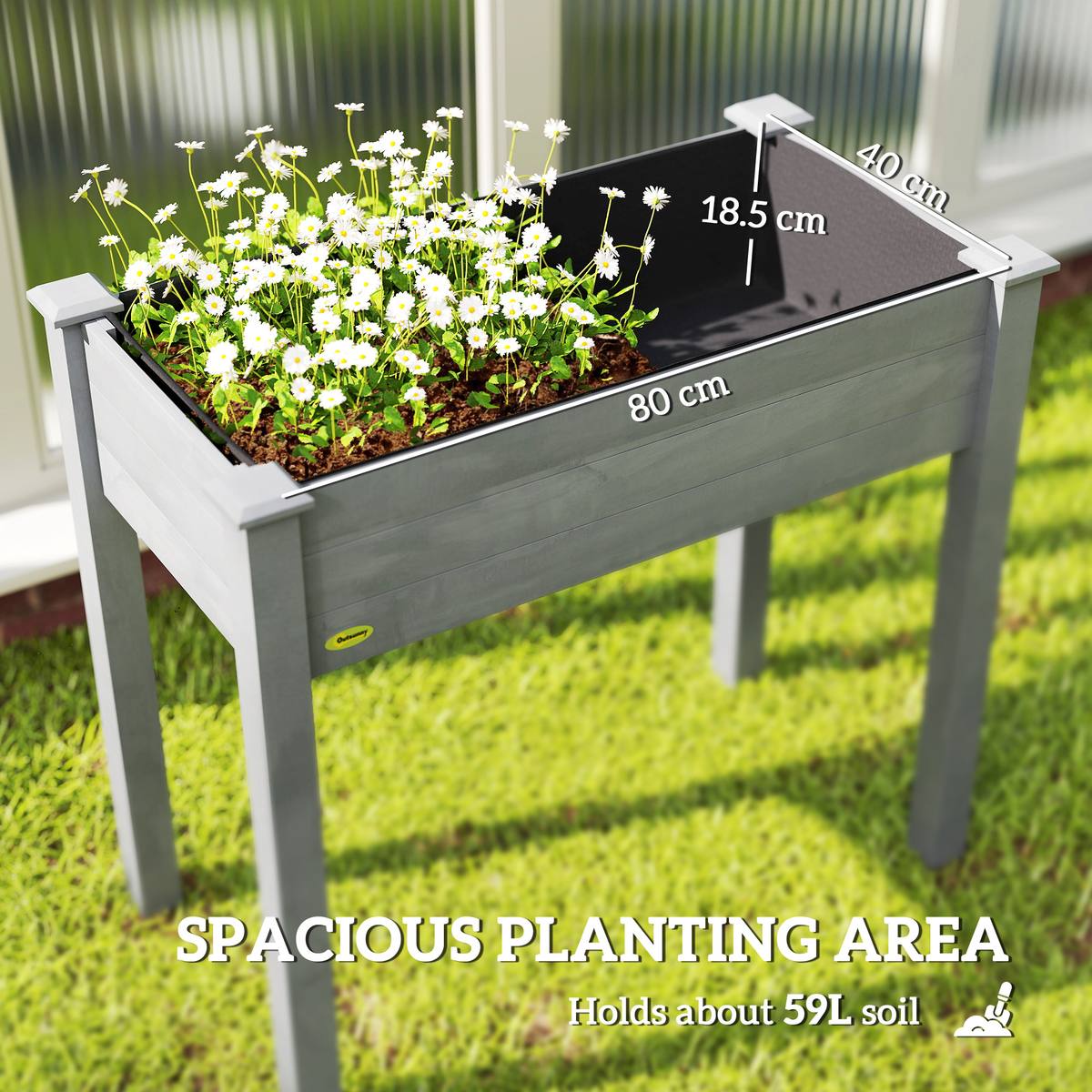 Raised Bed For Garden, Wooden Elevated Planter Box With Bed Liner, For Flower Vegetable Herb, Dark Grey