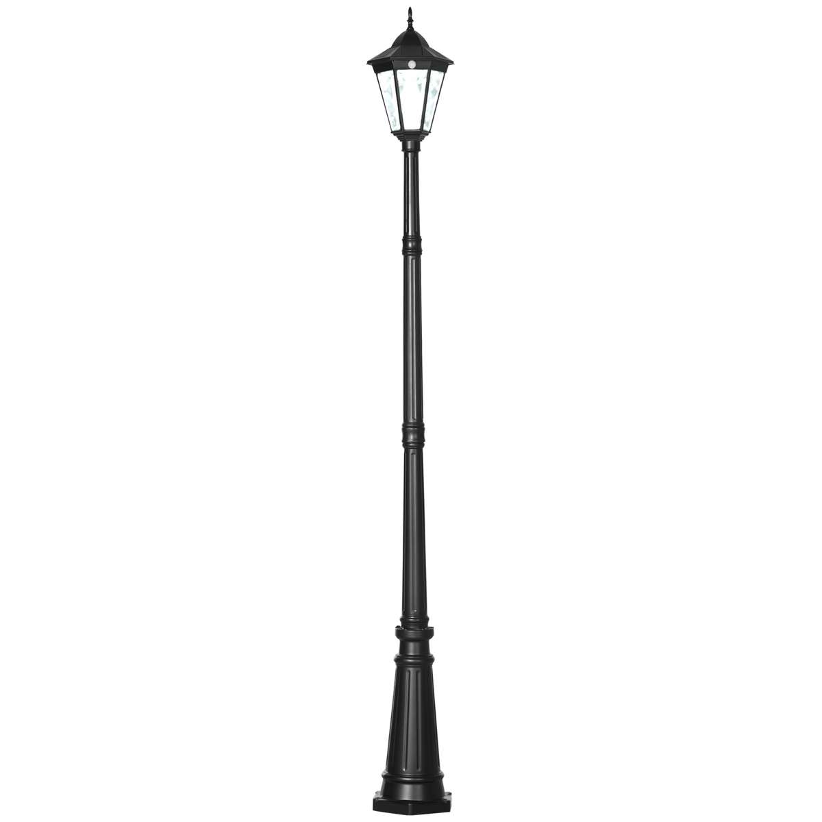 2.4 M Garden Lamp Post Light, LED Solar Powered Patio Path Lighting Lamp With Aluminium Frame, PIR Motion Sensor For Lawn, Pathway, Driveway, Black