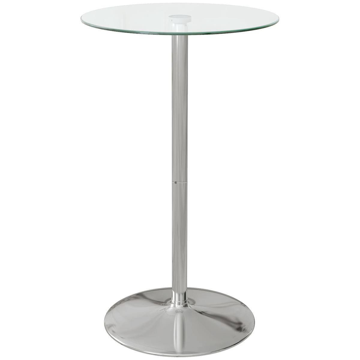 High Top Bar Table, Round Kitchen Table With Tempered Glass Top And Steel Base, Bistro Table For 2 People, Clear