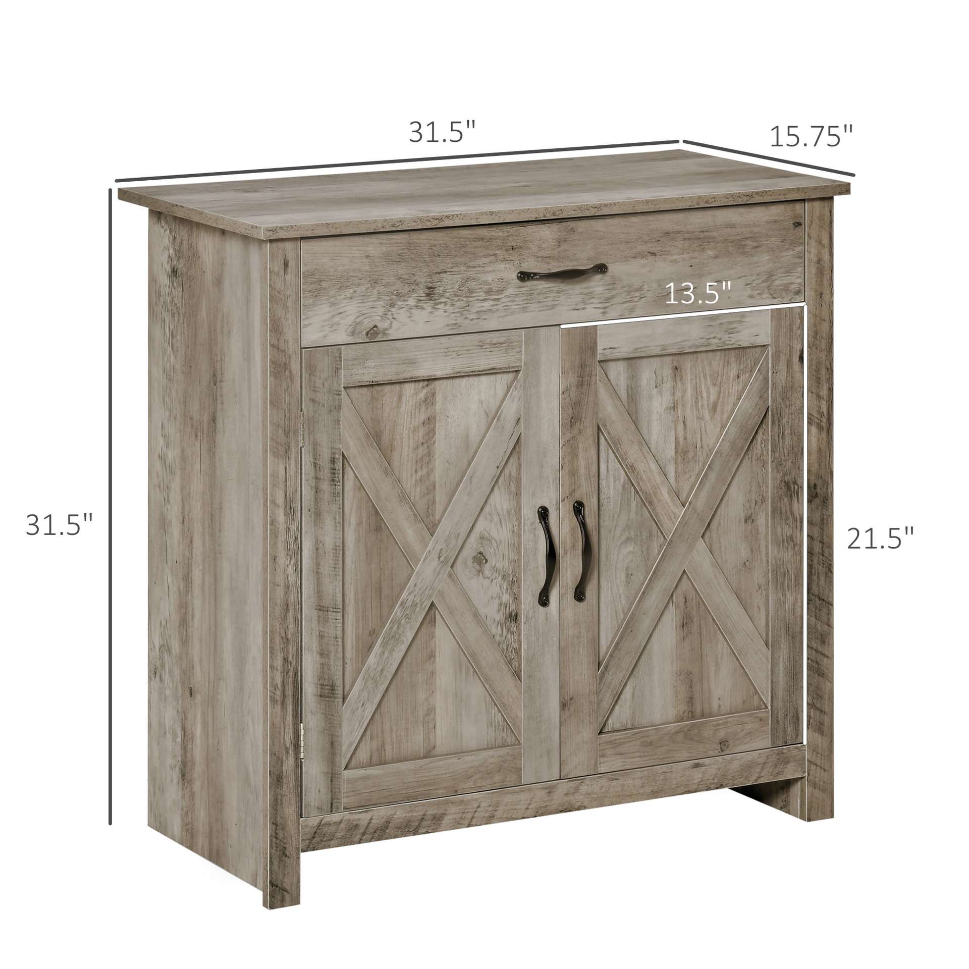 Farmhouse Sideboard Buffet Cabinet, Barn Door Coffee Bar Cabinet with Drawer and Adjustable Shelf for Kitchen, Living Room, Entryway, Gray