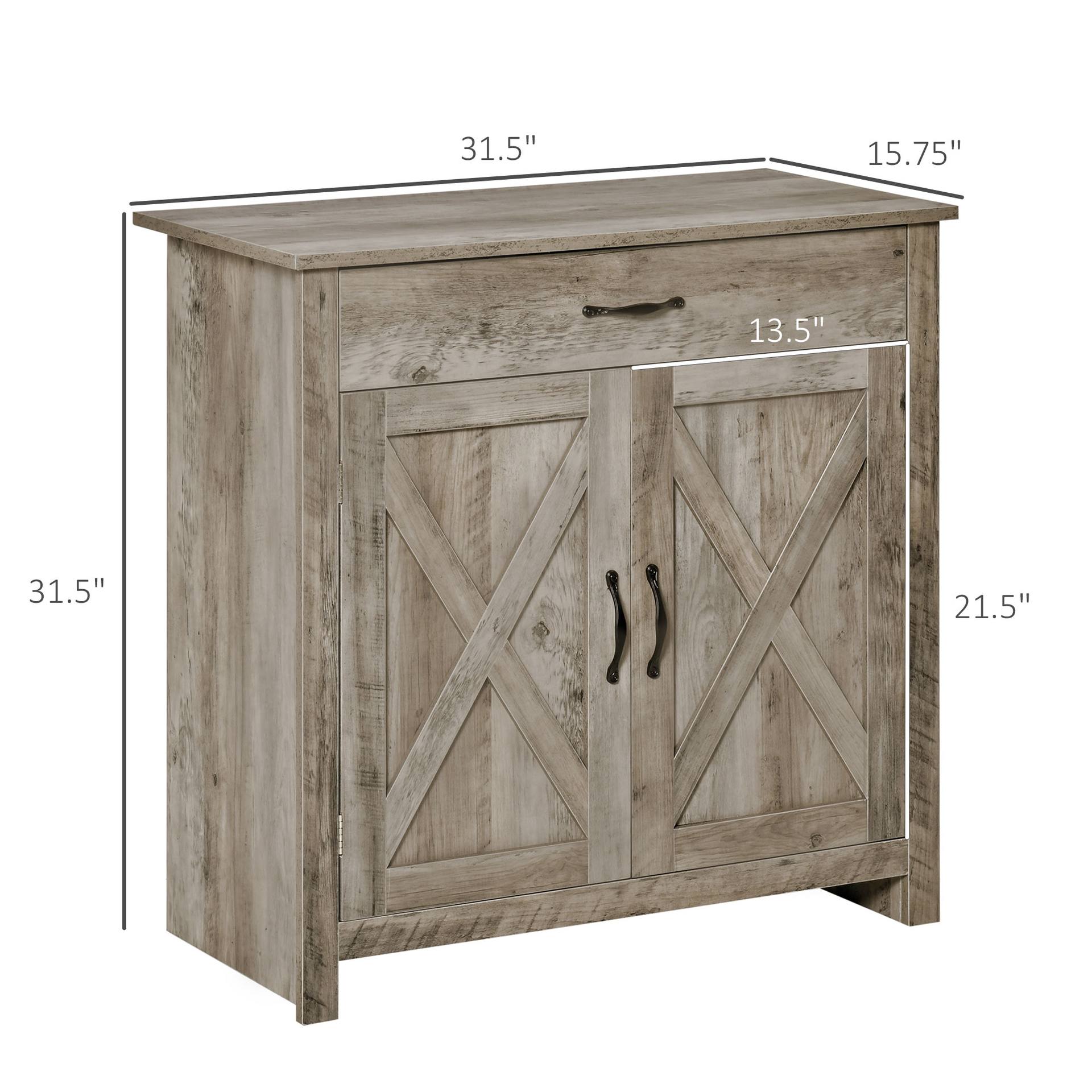 Farmhouse Sideboard Buffet Cabinet, Barn Door Coffee Bar Cabinet with Drawer and Adjustable Shelf for Kitchen, Living Room, Entryway, Gray