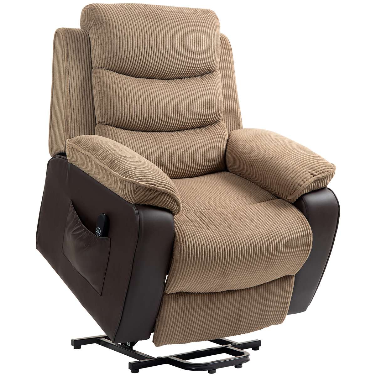 Power Lift Recliner Chair For Elderly, Patchwork Design Oversized Electric Riser And Recliner Armchair For Living Room With Remote Control, USB Port And 2 Side Pockets, Brown