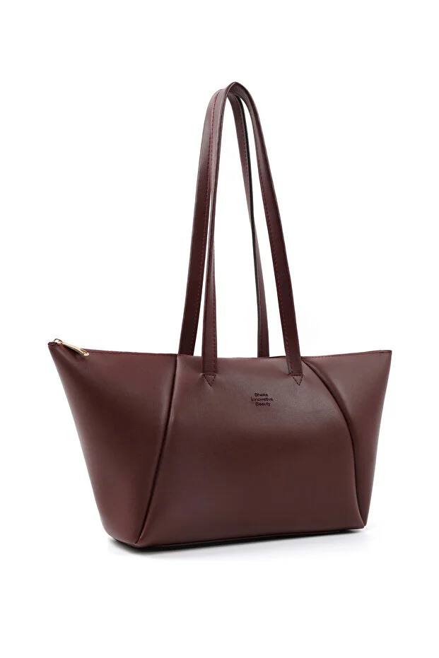 Brown Faux Leather Single Compartment Zipper Hand Shoulder Crossbody Bag