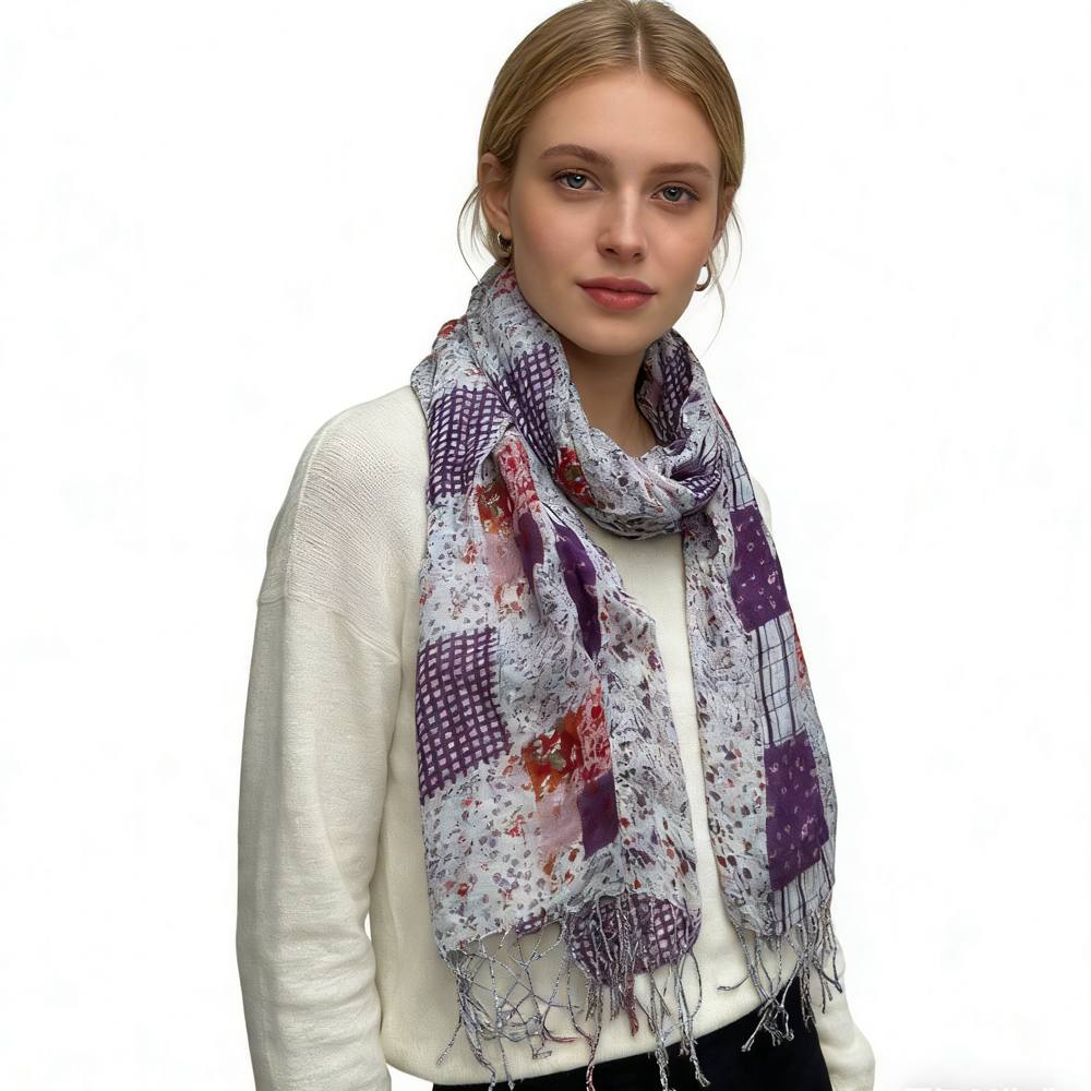 2pcs Feather Light Purple Lavender Floral Pattern Printed Long Scarf ,Versatile Everyday Scarf ,Pairs With All Casual Outfits,Office Appropriate Subtlety For Women Men